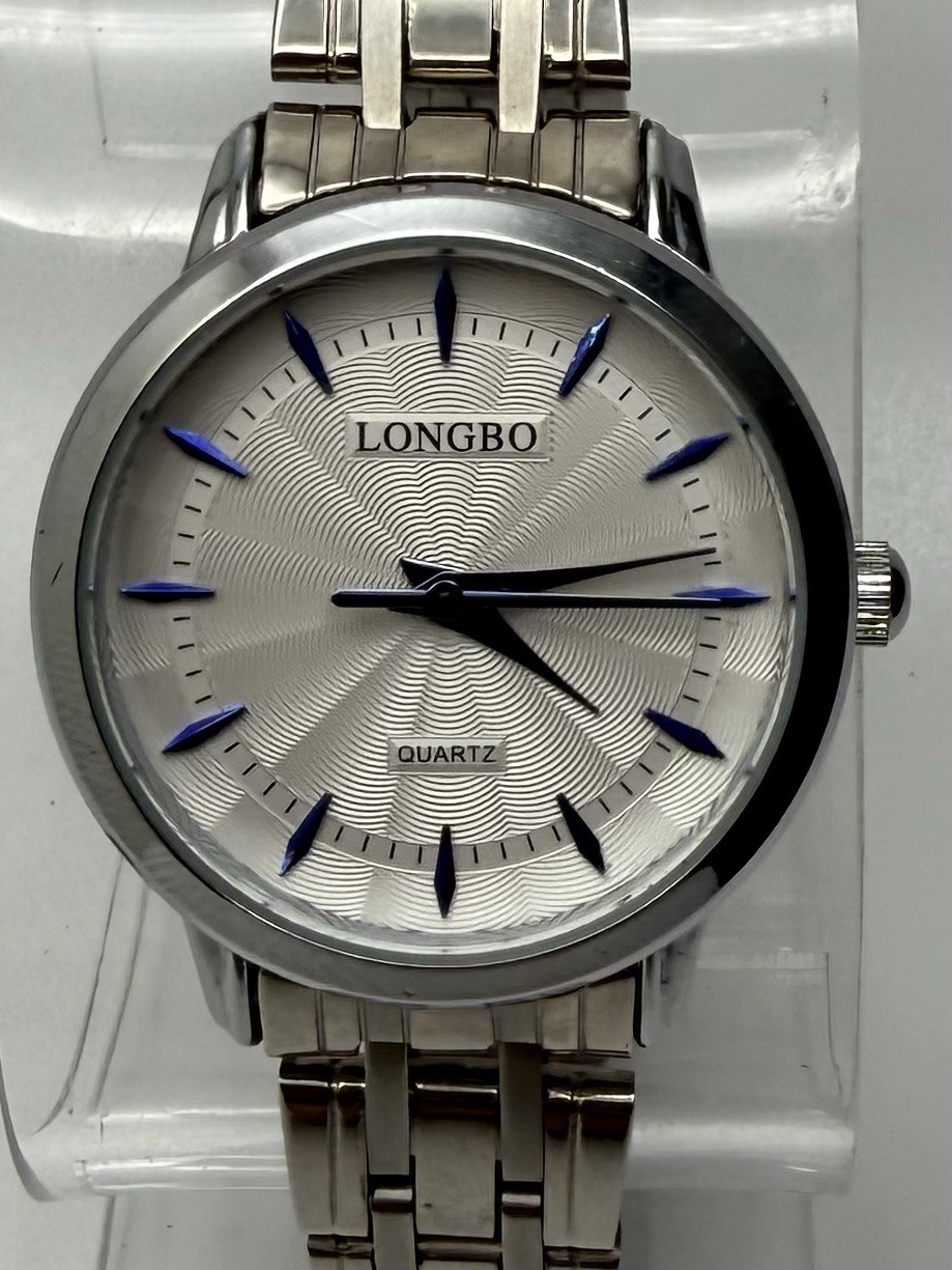LONGBO Quartz Silver Tone Bracelet Watch Silver/Blue Dial Baton Markers