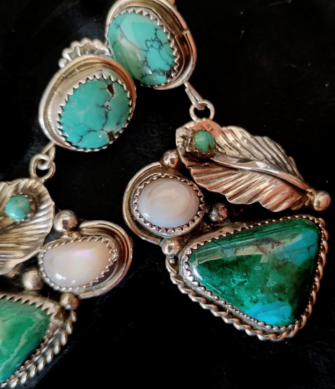 NAVAJO TURQUOISE DANGLING EARRINGS 2.5″ Long /Sumptuous Rich Unique/Touch Of MOP