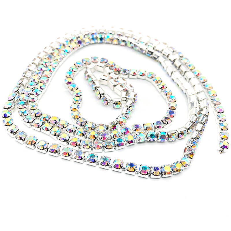 1Yard Glitter Flatback Sew On Rhinestones Chain Glass Crystals With Alloy Claw