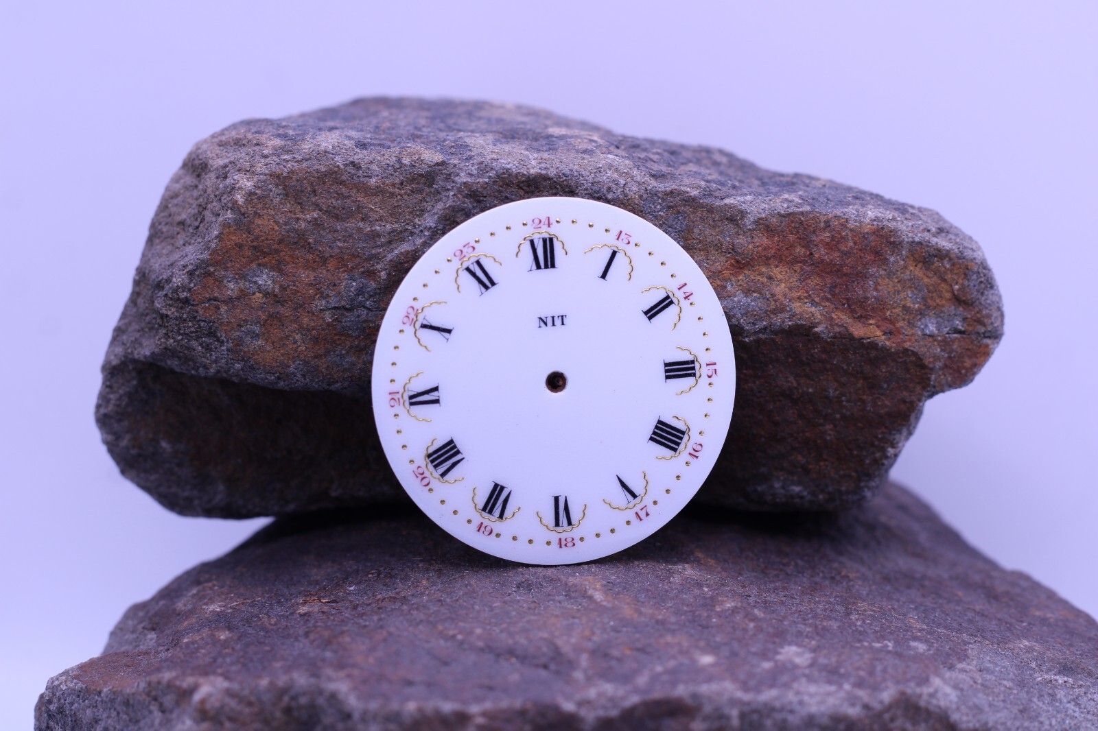 NOS SWISS “NIT” ENAMEL PORCELAIN WATCH ROMAN FANCY DIAL 24hr 41.7mm (ED)
