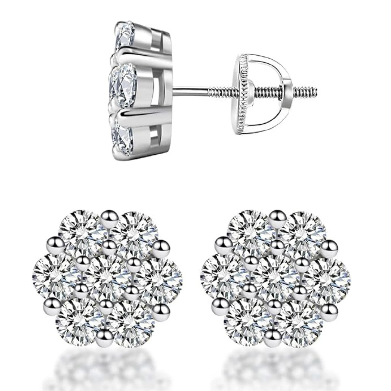 GRA Certified Screw Back VVS1 Moissanite Cluster Stud Earrings For Women and Men