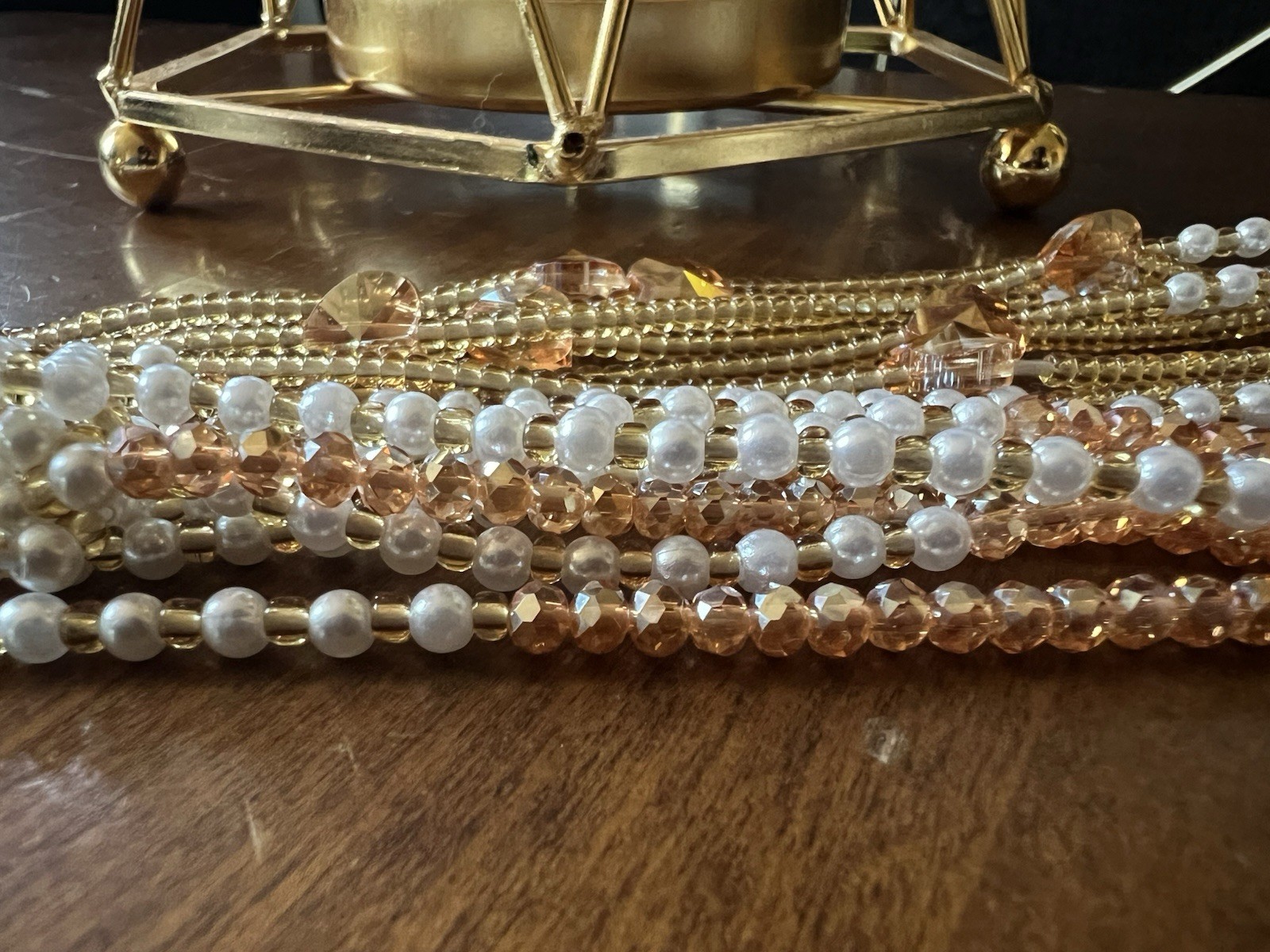 african waist beads tie on Pink And White 3mm Seed Beads Crystal Glass Beads