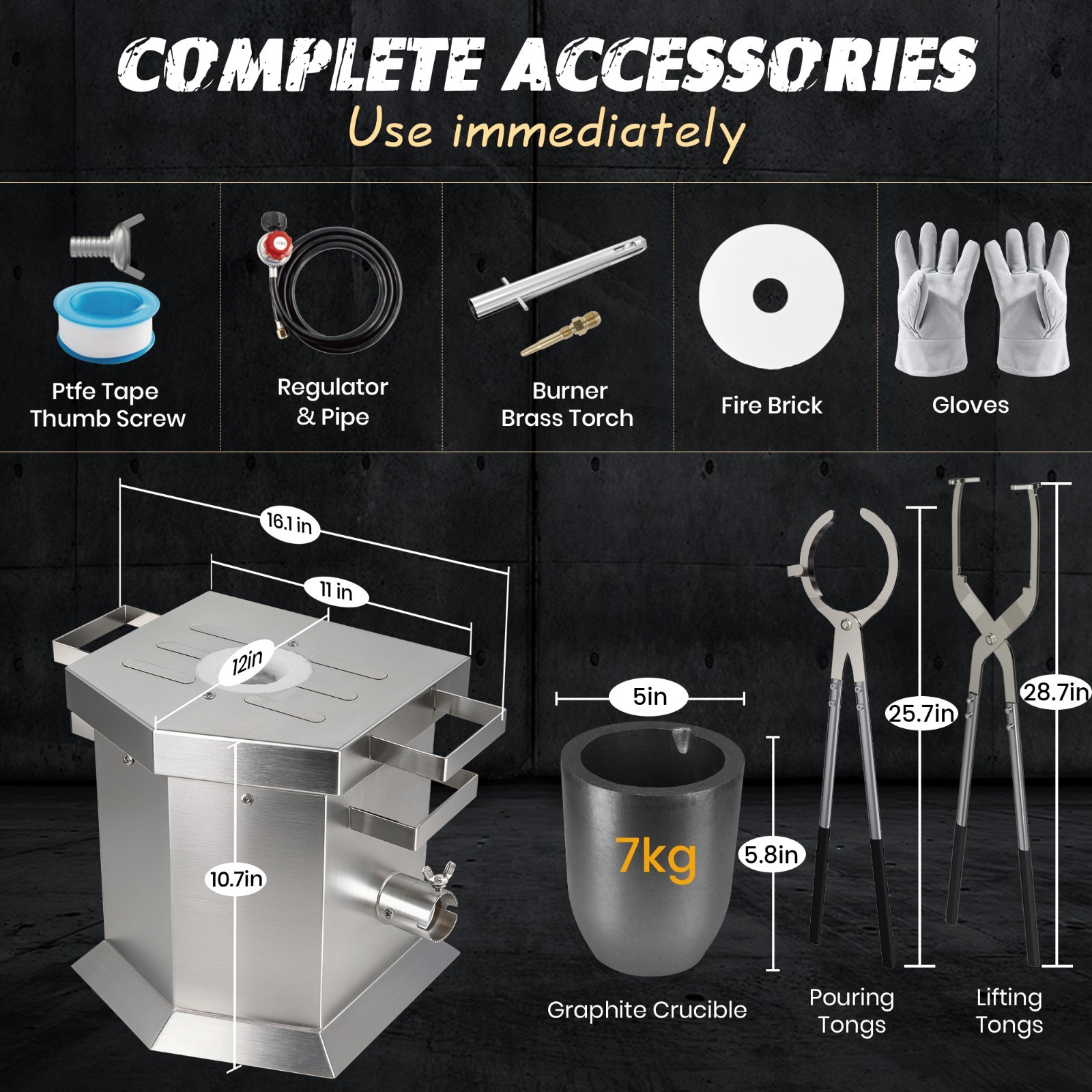 7KG Propane Furnace Kit w/ 2 Crucible Tongs,Smelting Gold Metal Recycle 2700℉