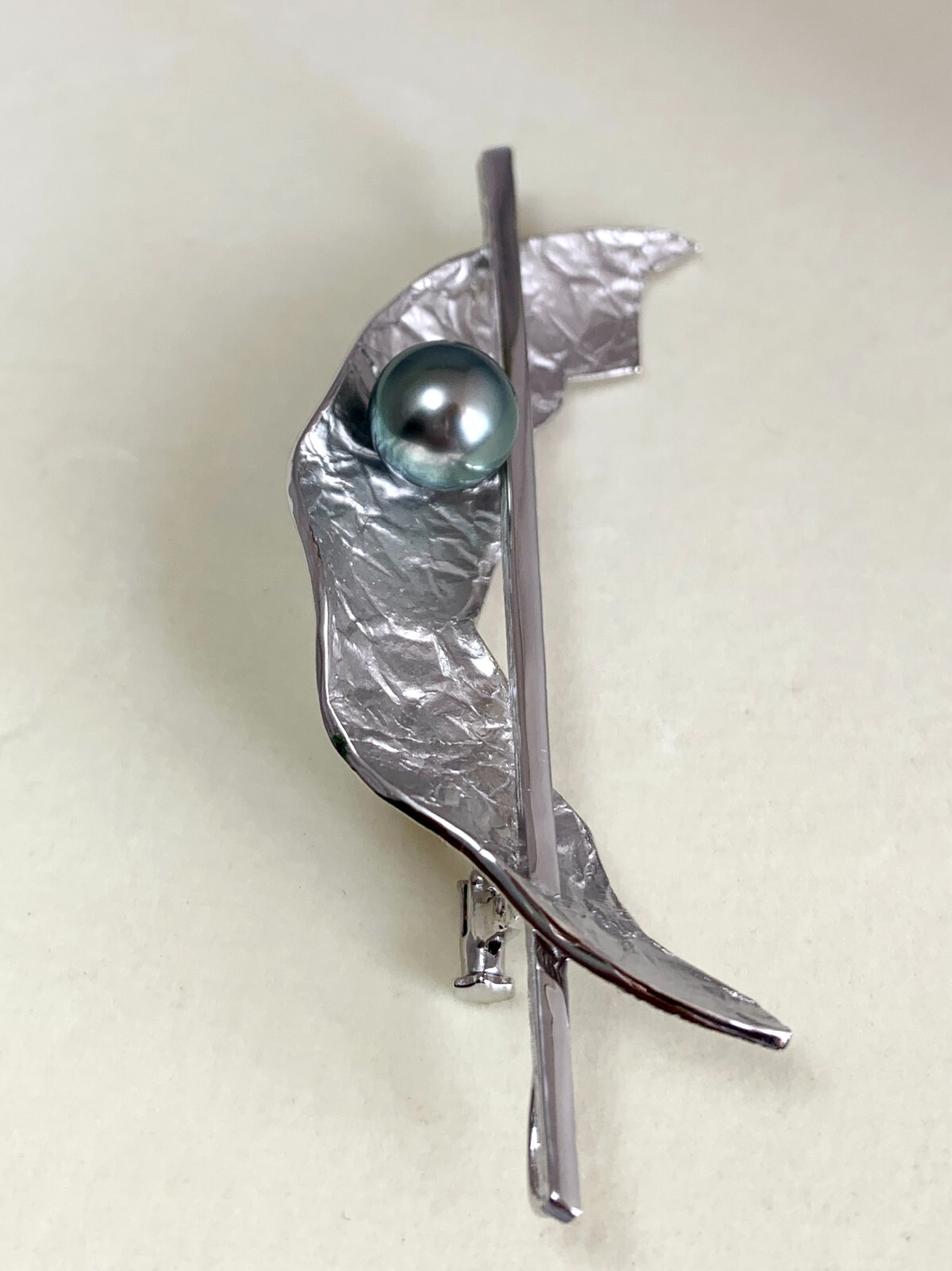 Big 9.7mm round Peacock Tahitian pearl brooch/Pendant Sterling Silver , 3×7.5cm