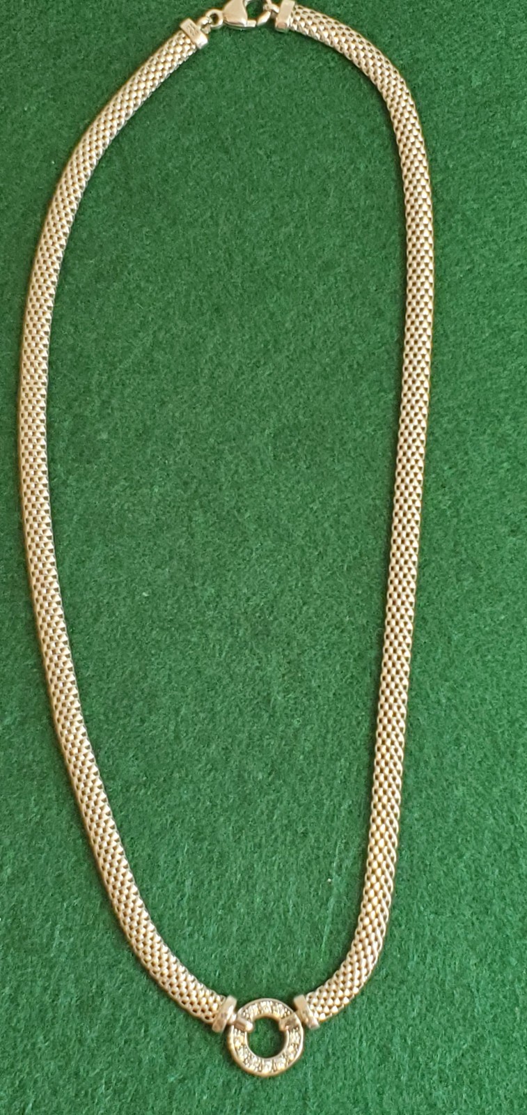 Sterling Silver Mesh Chain Necklace CZ Station Pendant 16 inches Long Made Italy