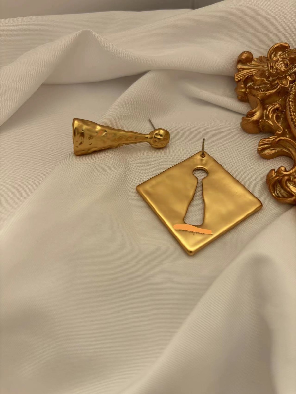 Asymmetric AB Surrealist Series keyhole Earrings with box