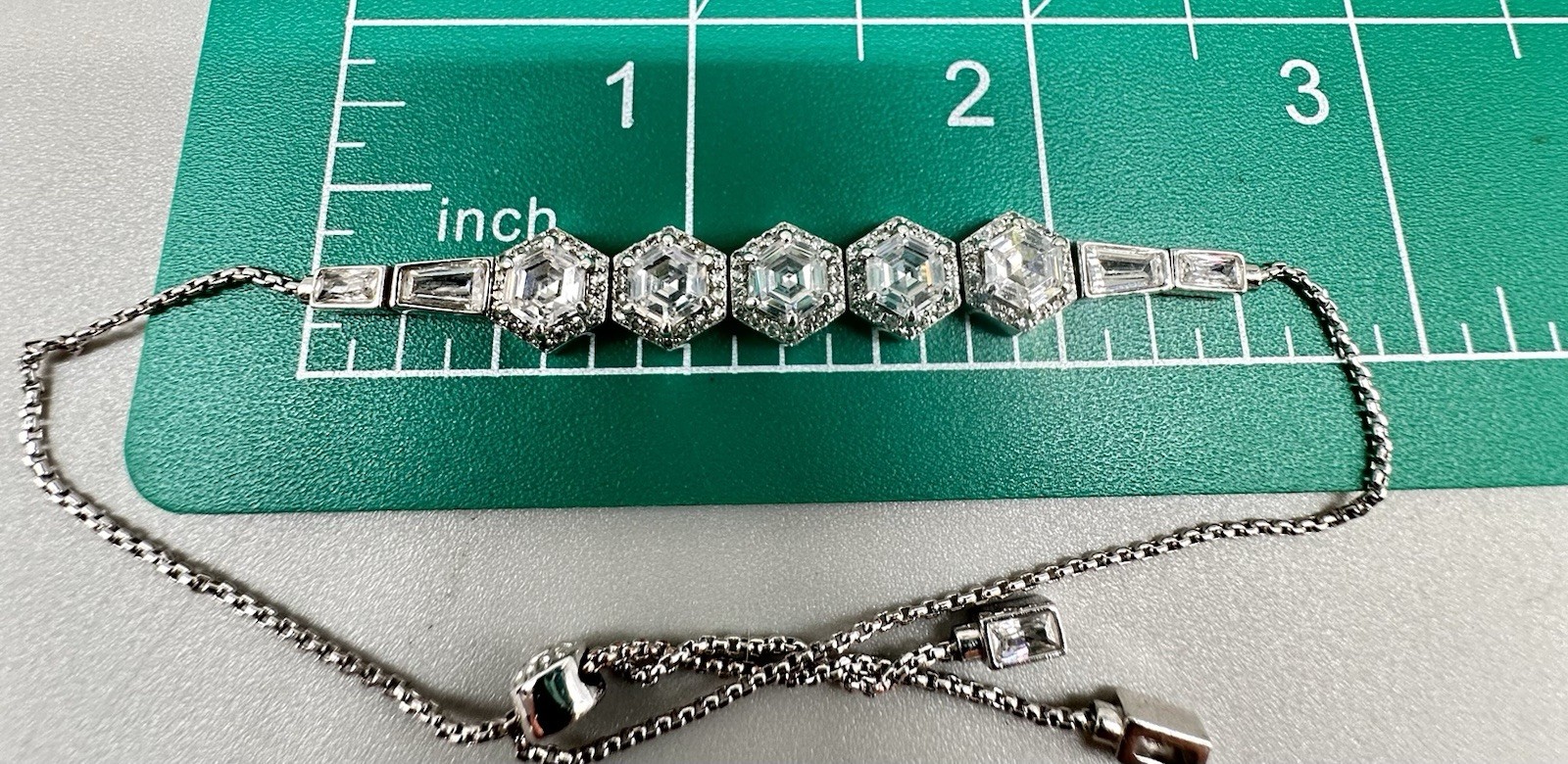 HENRI BENDEL Crystal Adjustable Slider Bracelet Rhodium Plated