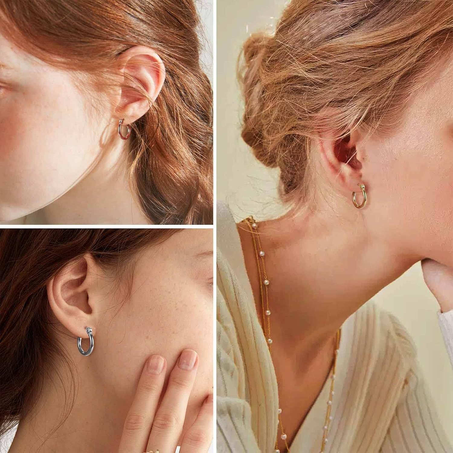 3 Pairs Stainless Steel Hoop Earrings Set for Women Mens Black Silver Gold Small