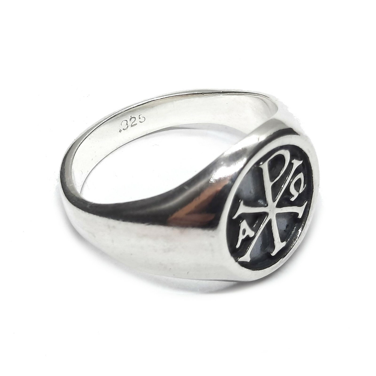 Genuine Sterling Silver Men Ring Chi Rho Alpha Omega Solid Stamped 925 Handmade