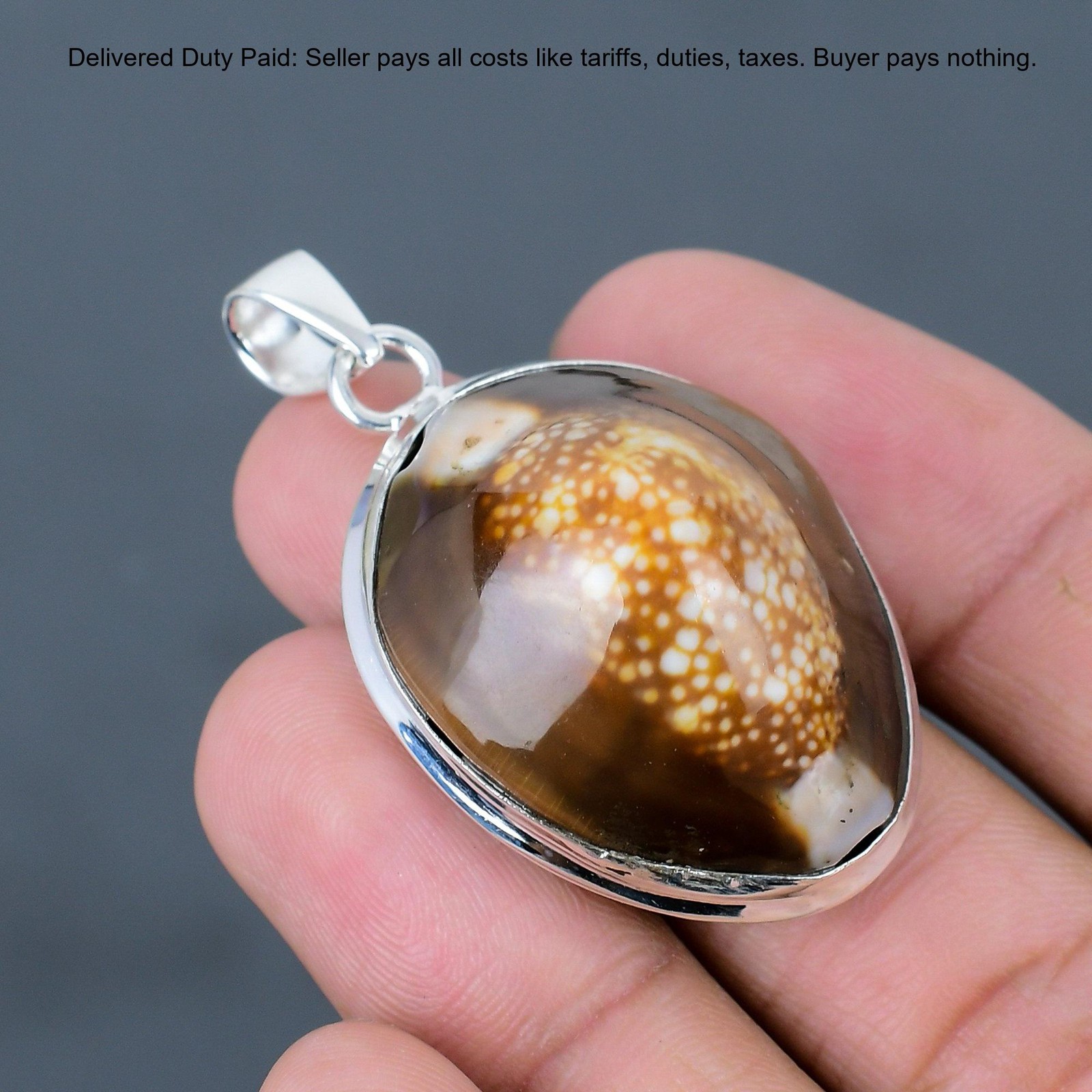 Oval Cowrie Shell Gemstone Wife Bezel Boho Handmade Pendant Jewelry 925 Silver