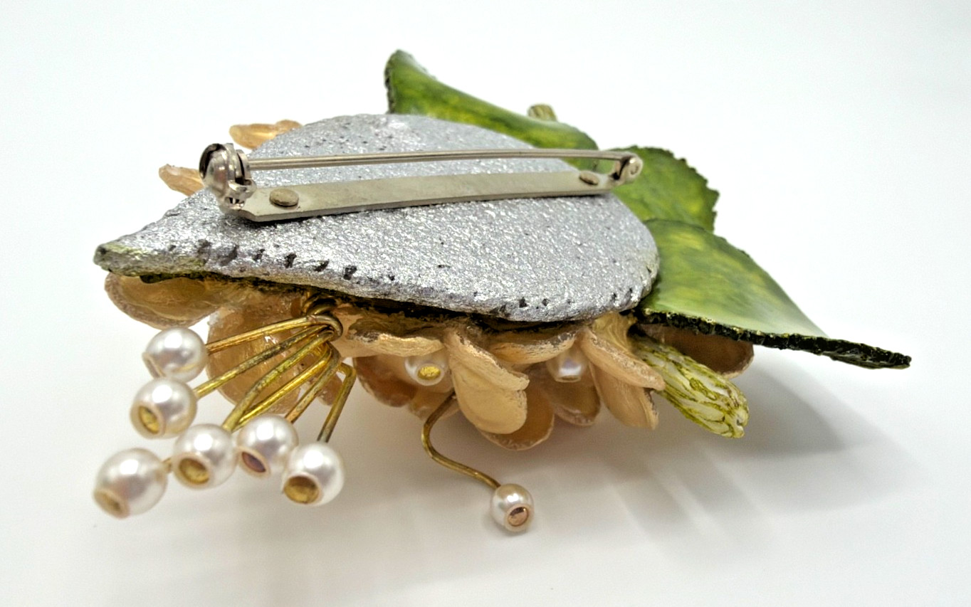 CILIA BIJOUX PARIS Floral Brooch Hand Cut & Molded w/Emaline Resin in France
