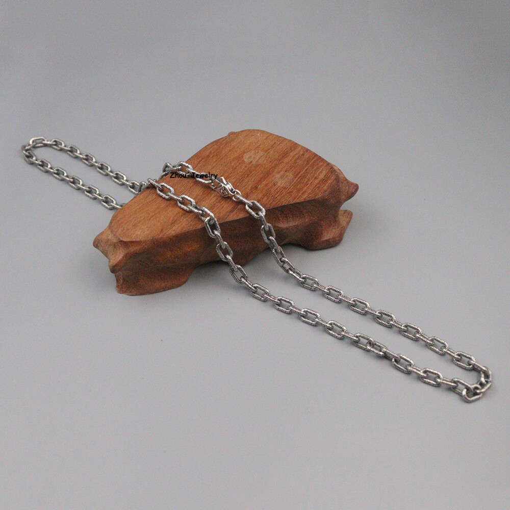 Real S925 Sterling Silver Chain Men 5mm Square O Link Necklace 34-35g 21.6inch