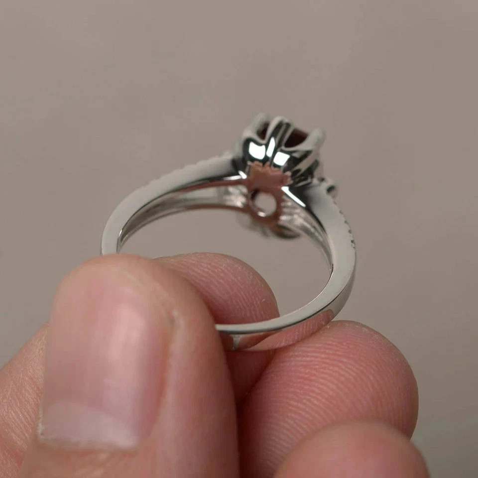 2.50 Ct Cushion Cut Natural Garnet Diamond Wedding Ring 14K White Gold Size 6 7
