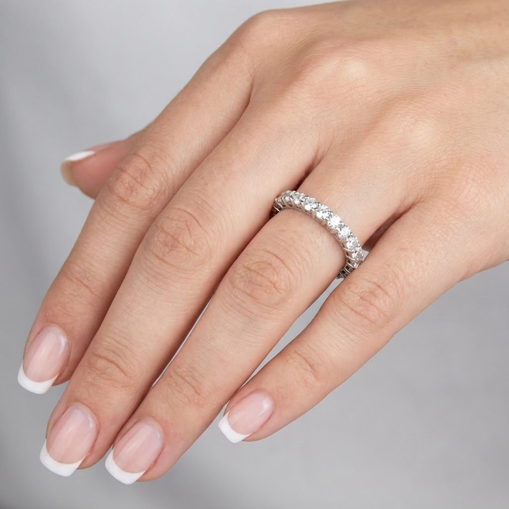Eternity Wedding Ring Classic Solid 14K Gold 1.85 CT Round Natural Diamond F VS2
