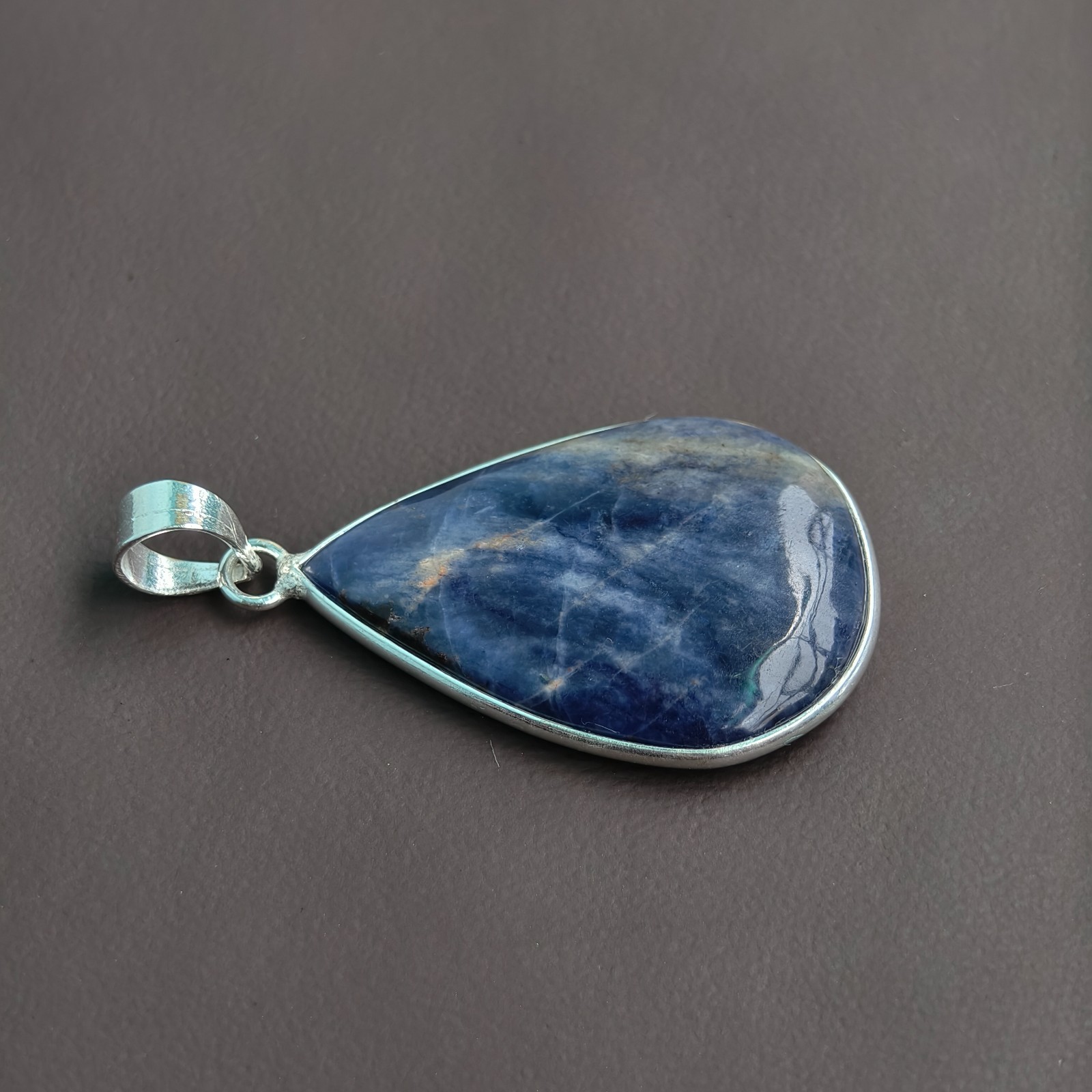 Natural Blue Sodalite Teardrop Pendant Handmade German Silver Pear Cut Jewellery