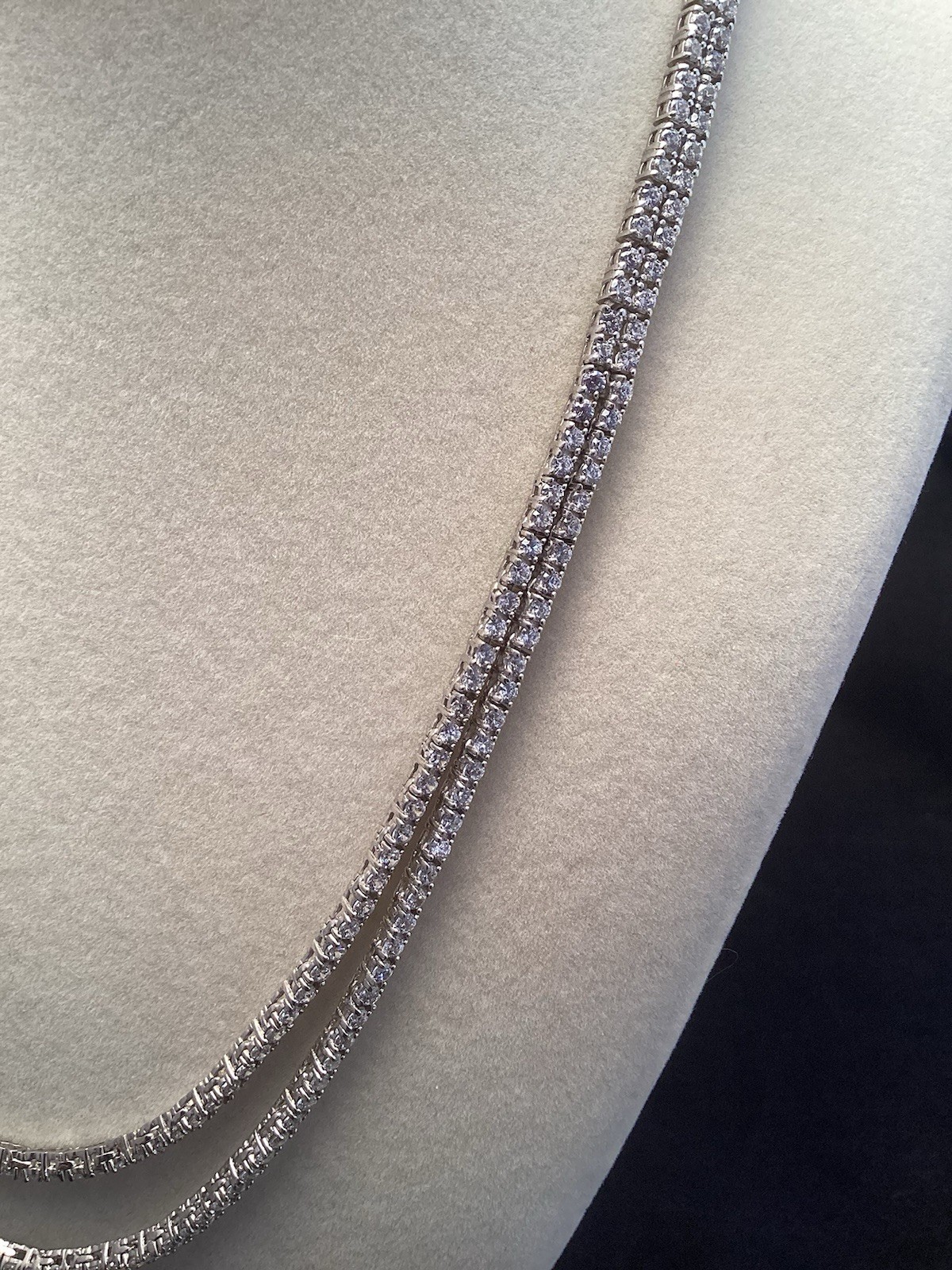 Fuzion Creations FZN Sterling White Quartz Tennis Double Strand 5mm Necklace 18”