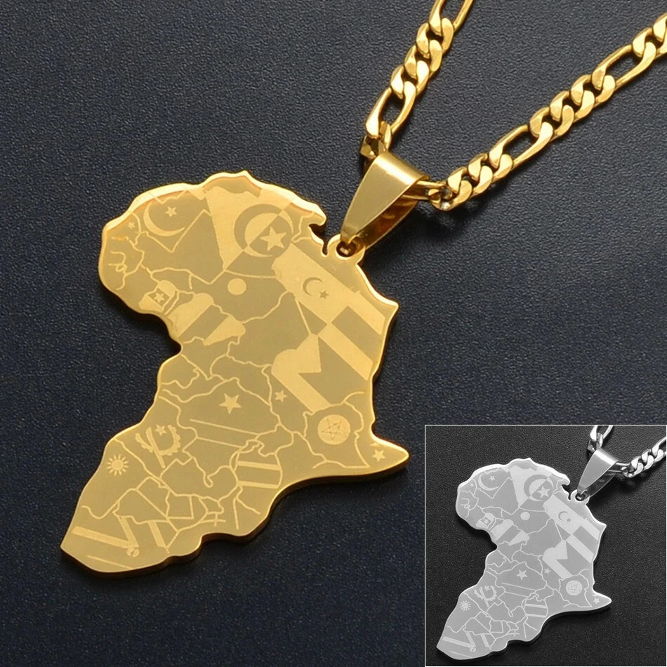 Africa Map Pendant Necklace Gold Tone African Continent Jewelry Womens