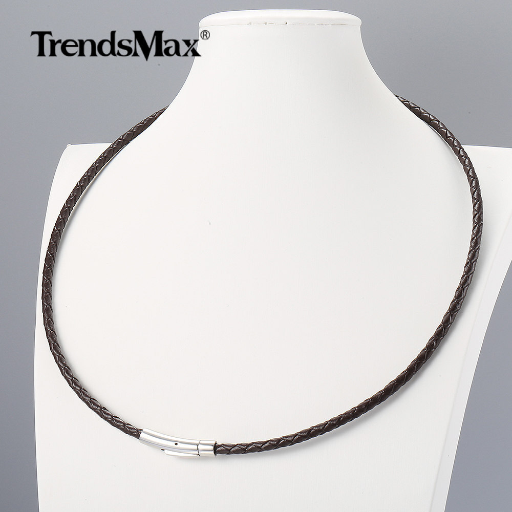 4/6MM Red/Brown/Black Braided Cord Rope Leather Necklace Choker Push Lock 16-30″