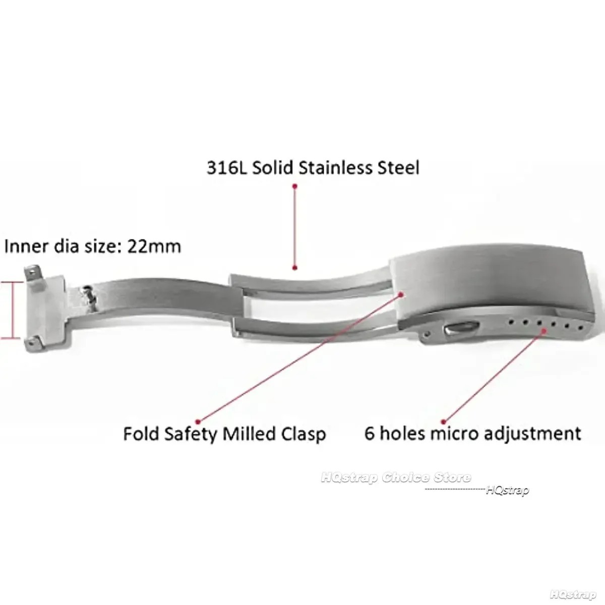 18mm 20mm 22mm Watch Clasp 316L Stainless Steel Double Push Safety Buckle