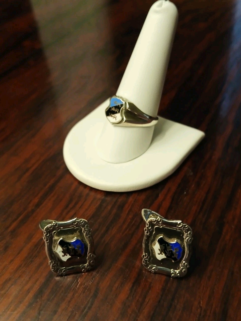 Men’s Sterling Silver Estonia Coat Of Arms Signet Ring Cuff Links Pre Owned 10.5