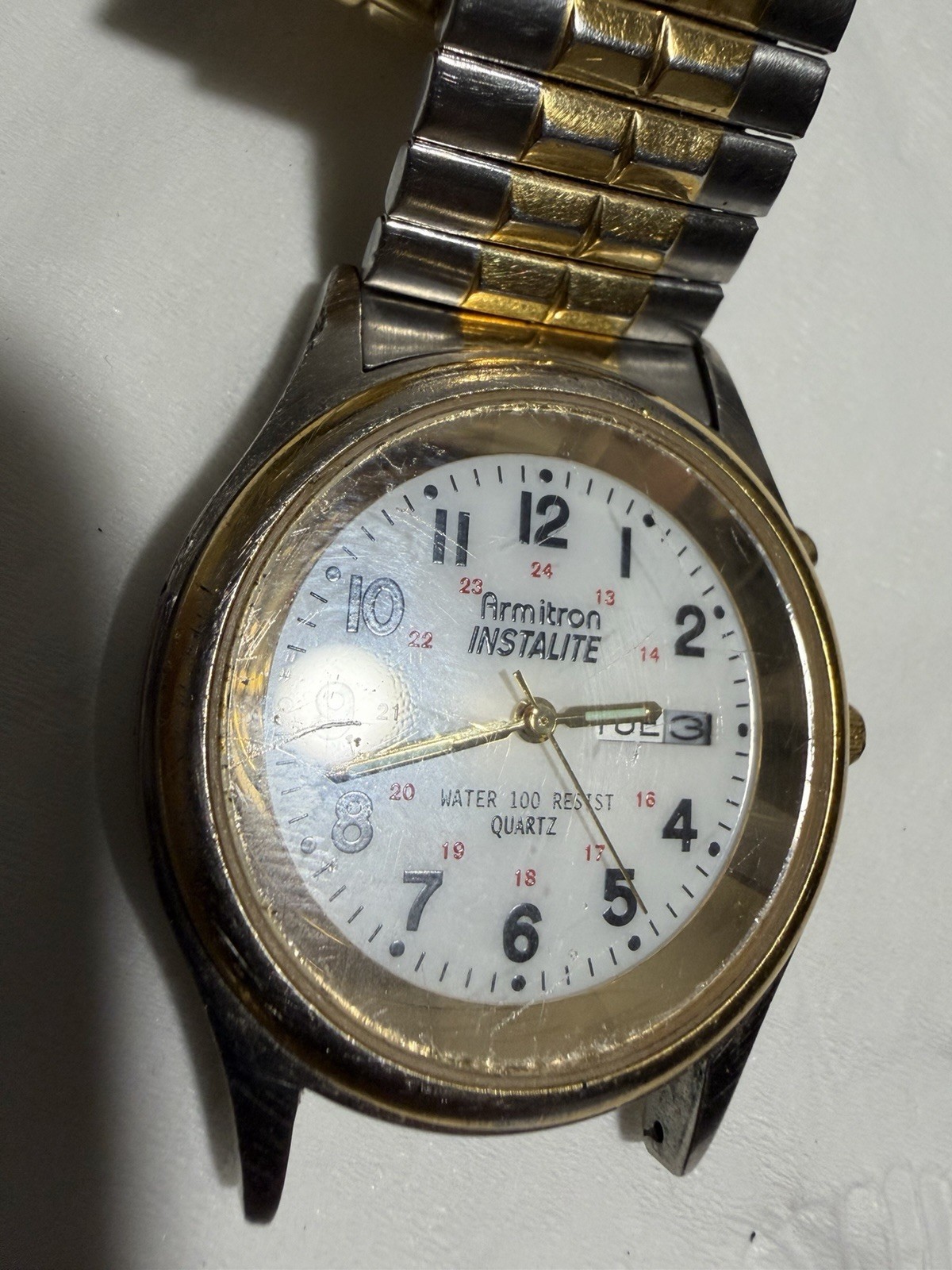 Armitron Instalite Quartz 100ft WR Day/Date White Dial Two-Tone Bracelet