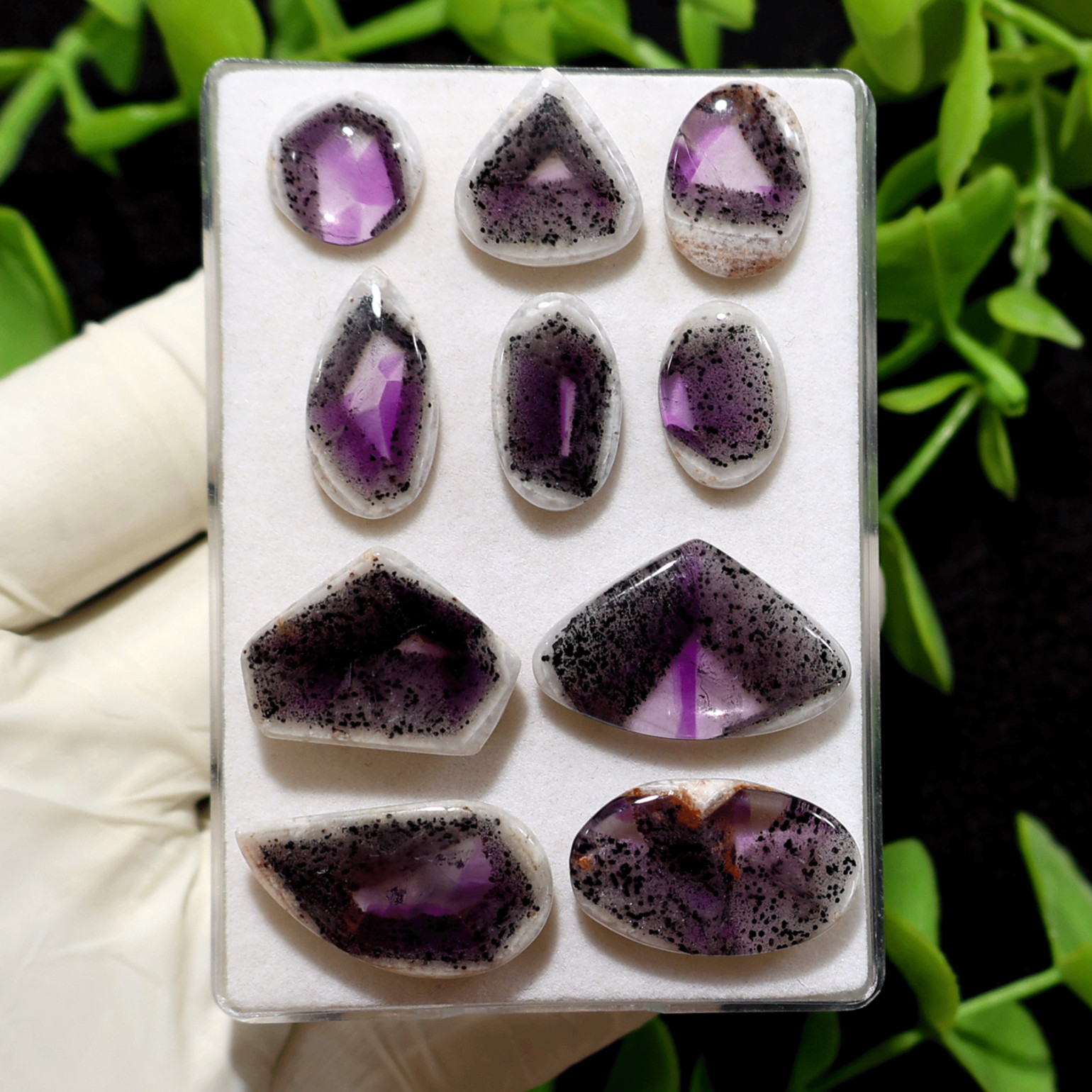 Asteroids In Space~ 10 PC Trapiche Amethyst 13mm-27mm Rare Cosmic Pattern Cabs