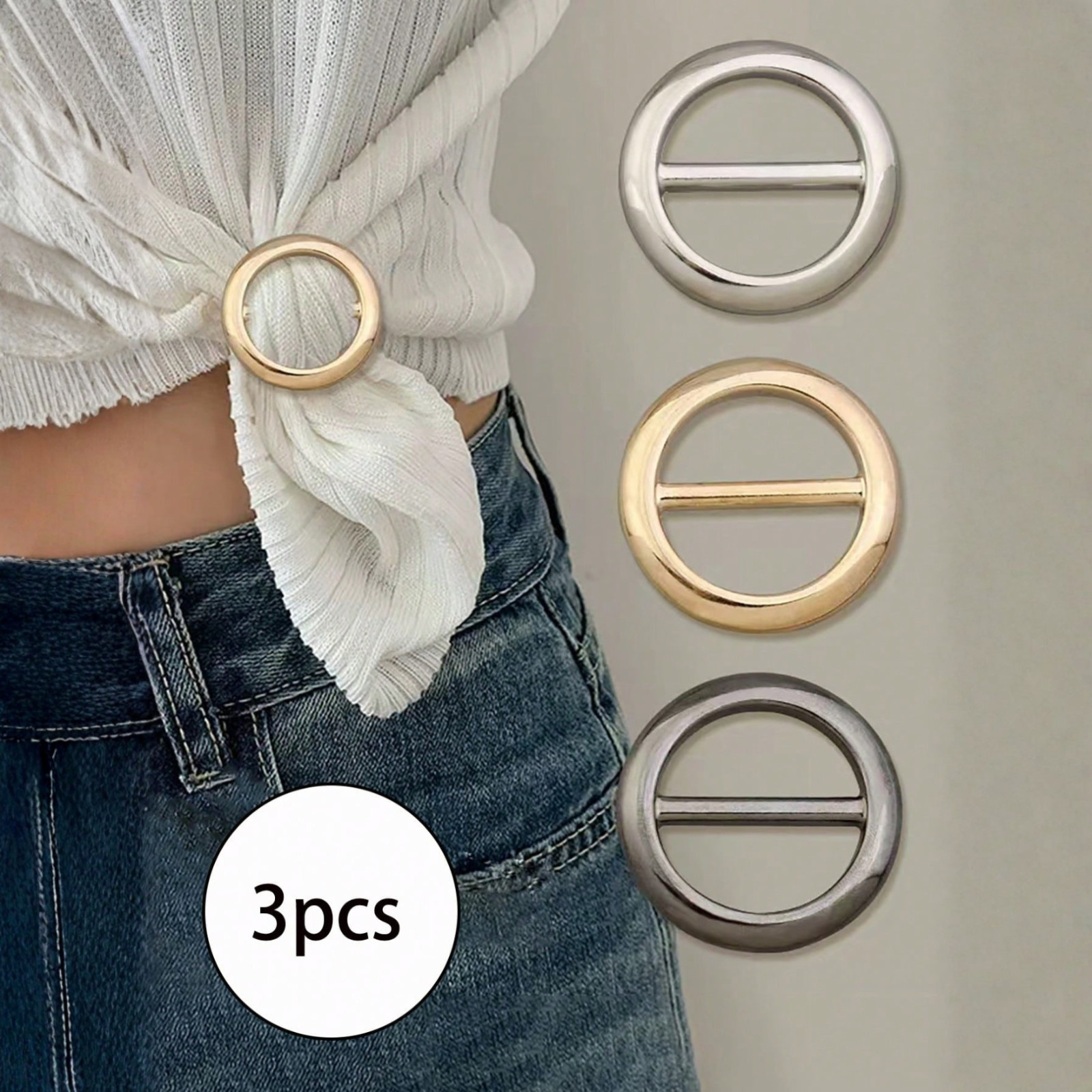 3Pcs Metal Silk Scarf Ring Clip T-Shirt Tie Buckle Holder Women Girls Shawl Gift