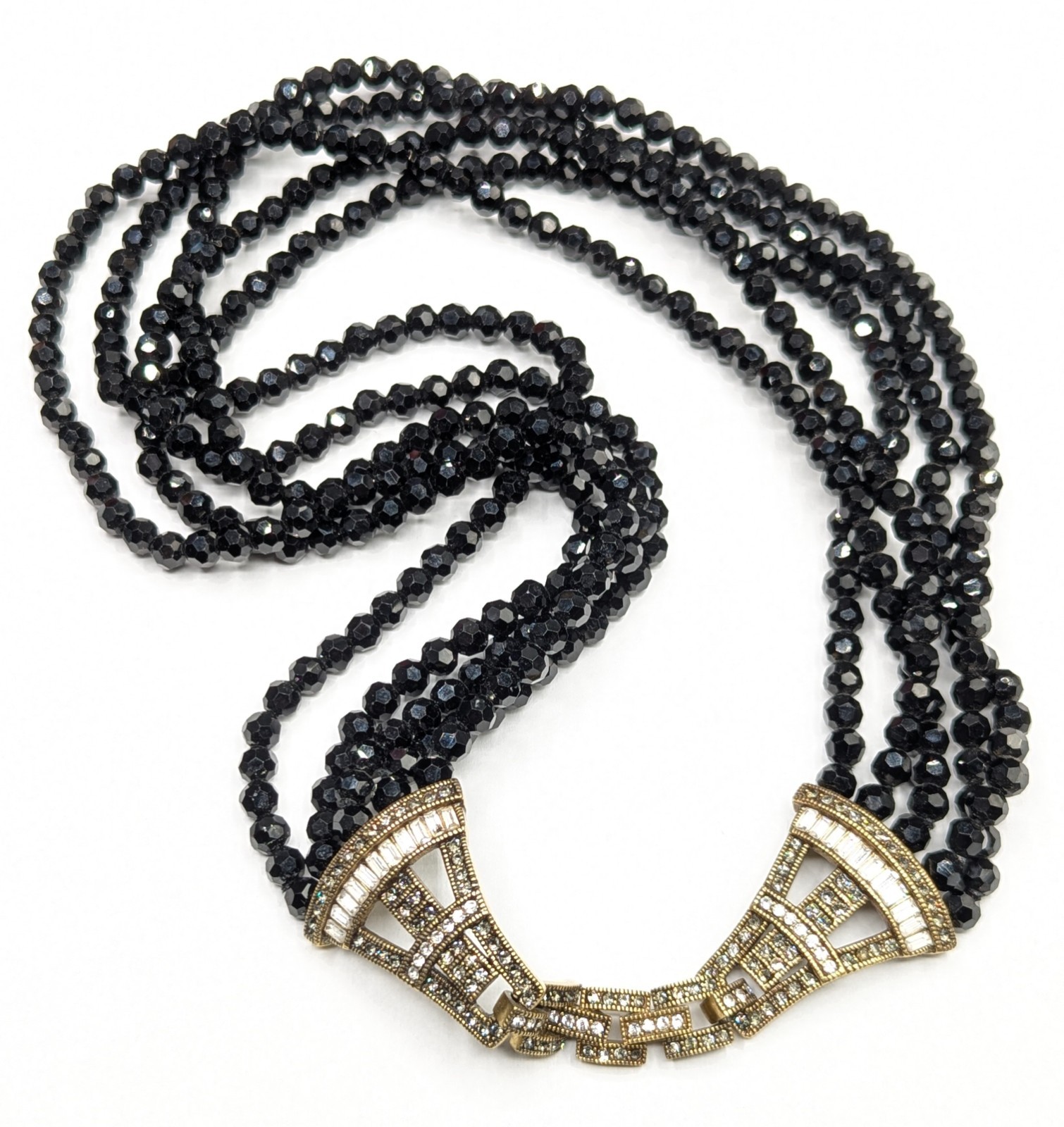 HEIDI DAUS Deco Master Clasp Beaded Black Glass Crystal Rhinestone NECKLACE ONLY
