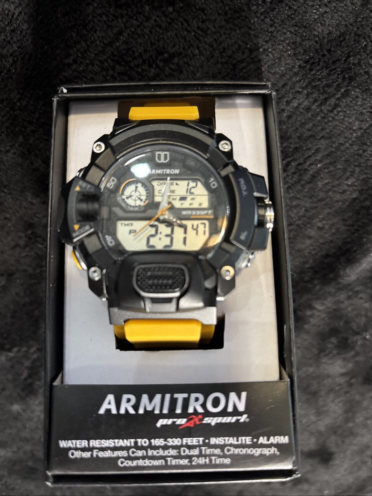Armitron Yellow Black 5477 Water Resistant Instalite Digital Chronograph Watch
