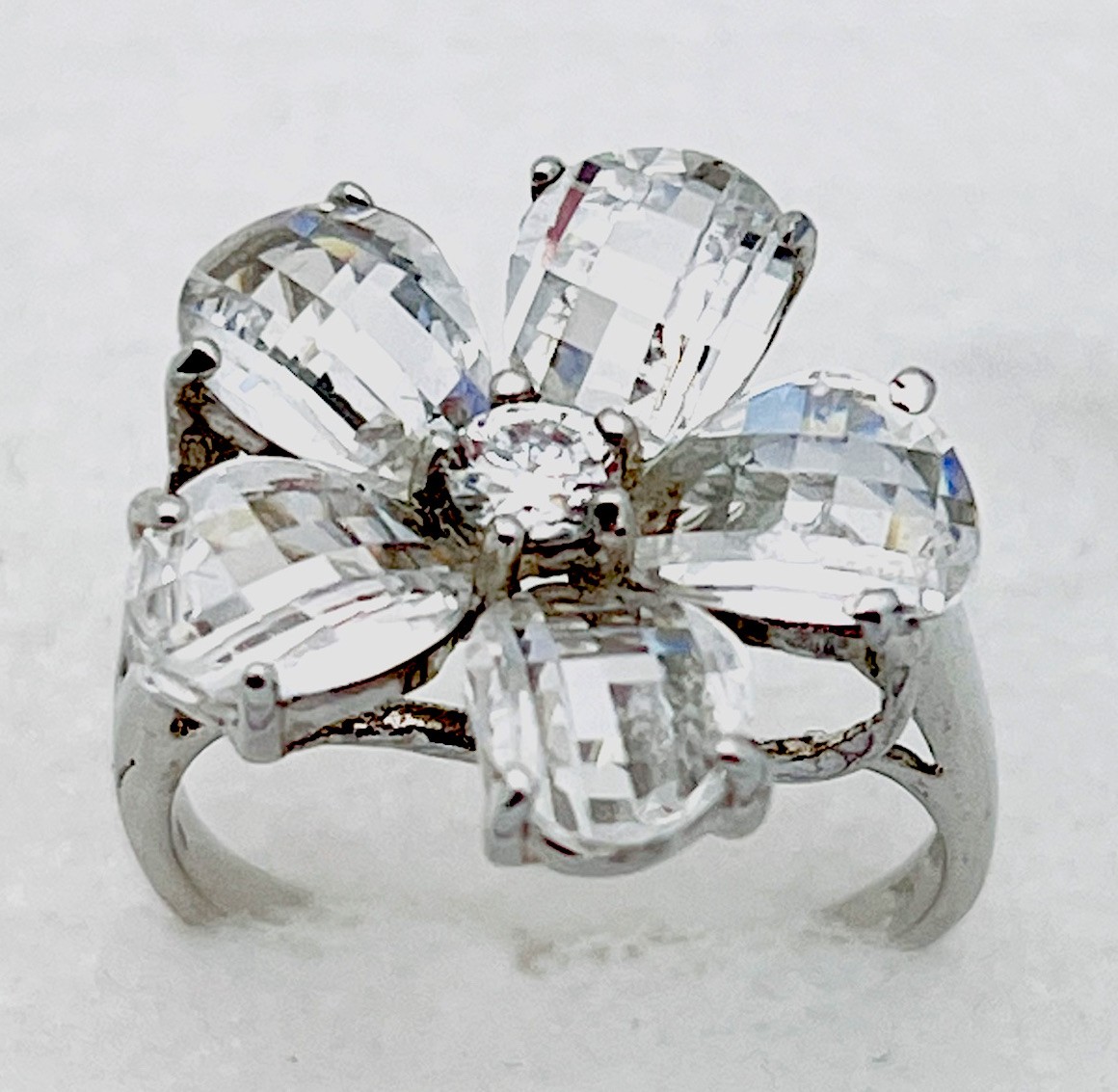 Sterling Silver 925 5.4 Gram Prong Set Pillow Cut CZ Flower Ring Size 8