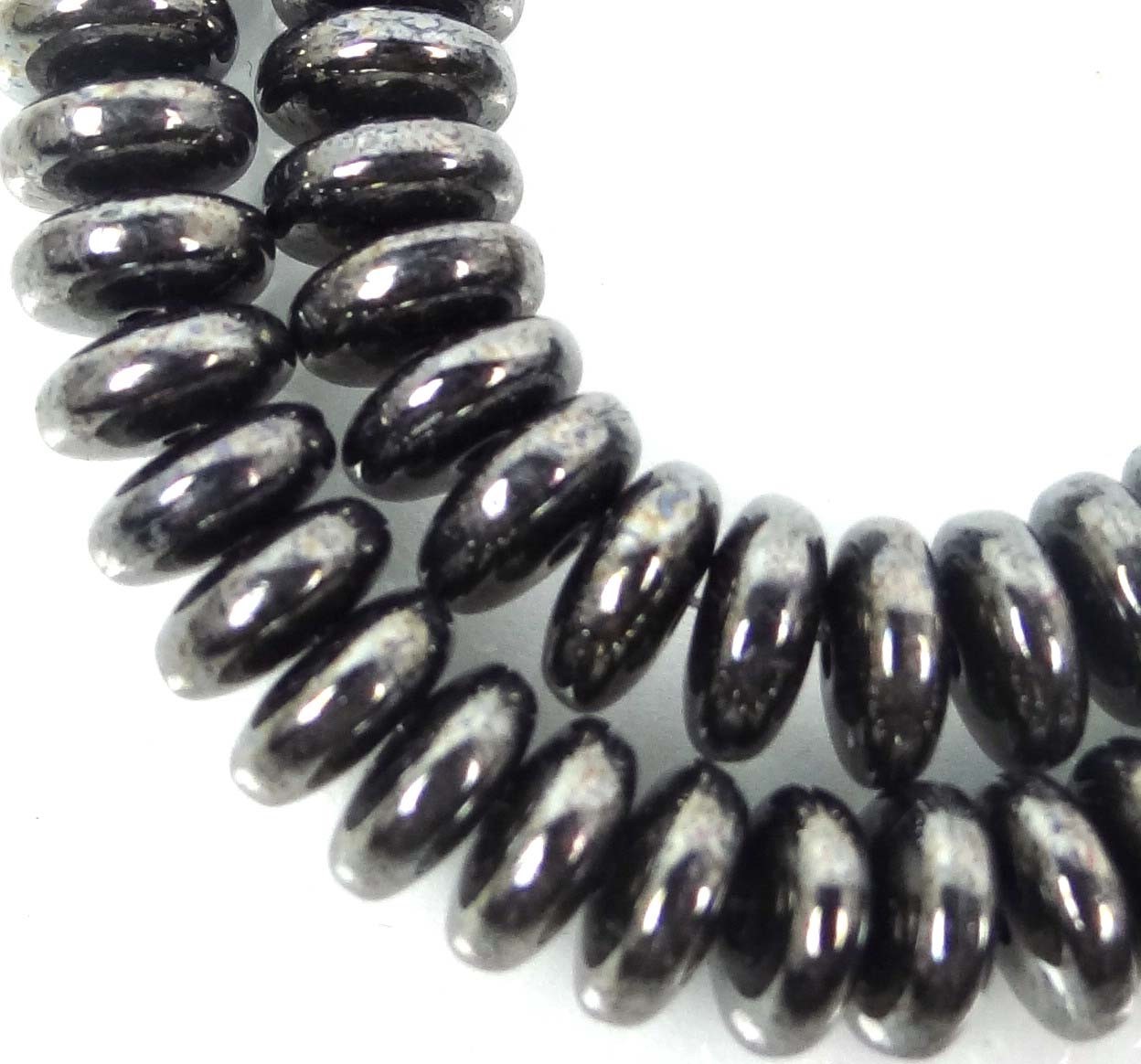 50 Czech Glass Rondelle Beads – Hematite 6x2mm