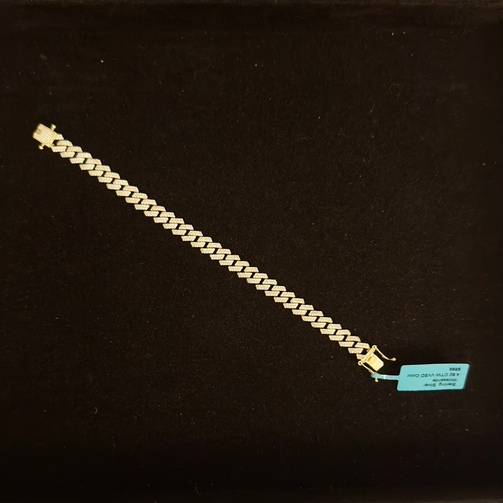 8.7mm Genuine Moissanite Iced Gold Monaco Cuban Bracelet 7.5in~NEW Retails $899