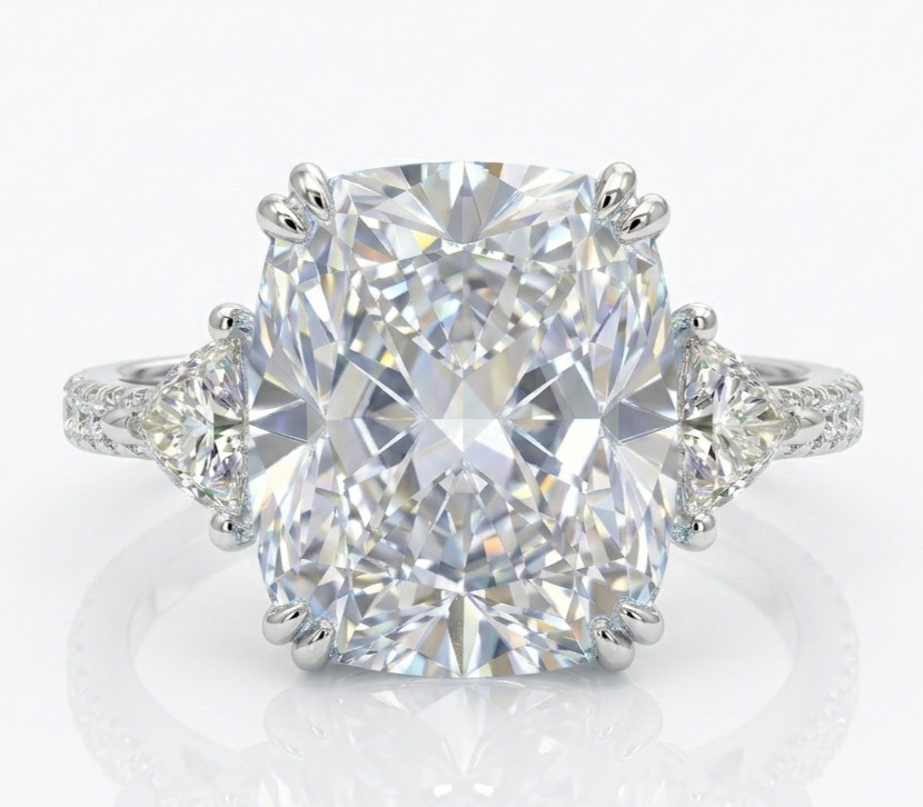 8.00 Ct Certified Cushion Cut White Natural Diamond Ring VVS1 White Gold Finish