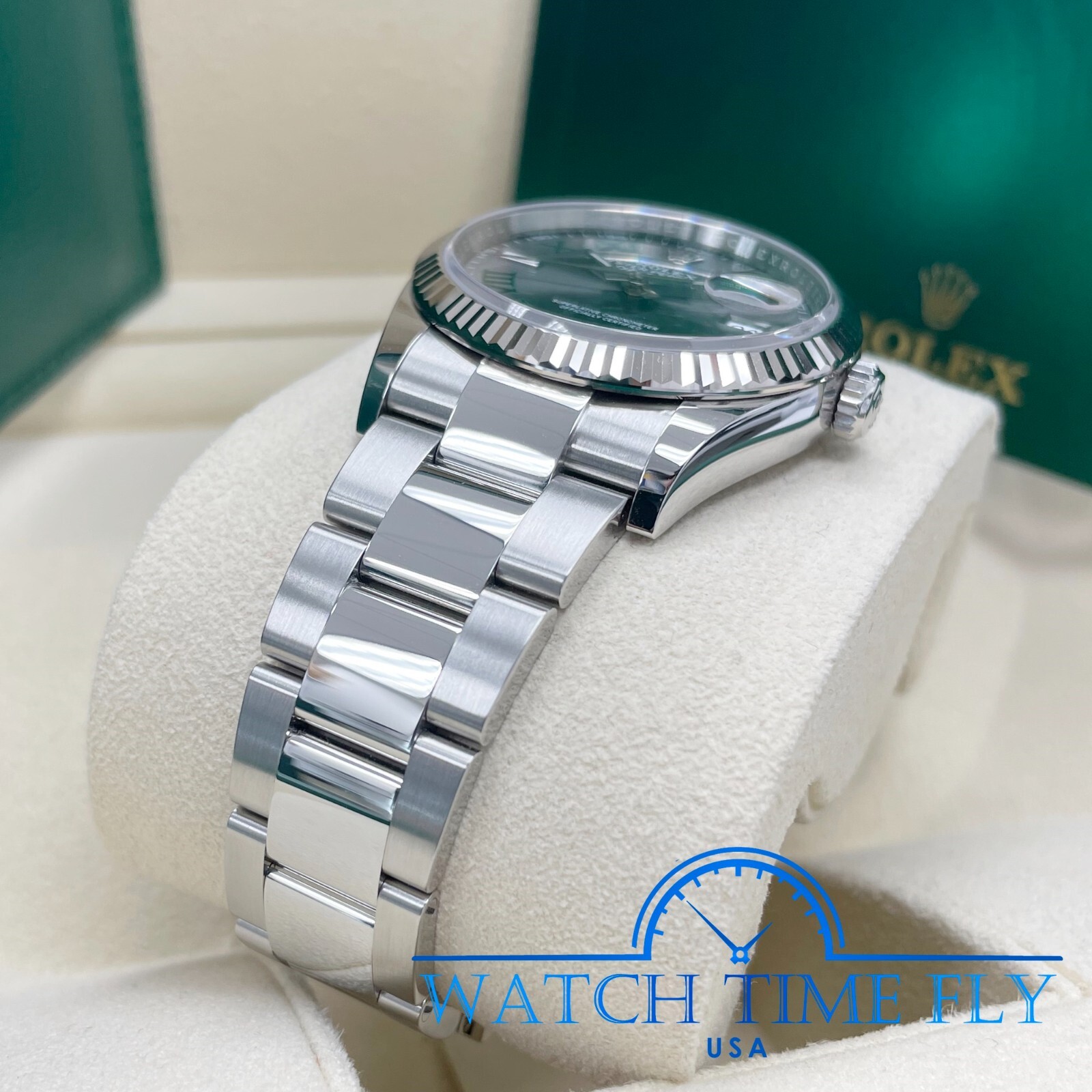 Rolex Datejust 36mm 126234 Fluted Bezel Wimbledon Rhodium Roman Dial Oyster Band