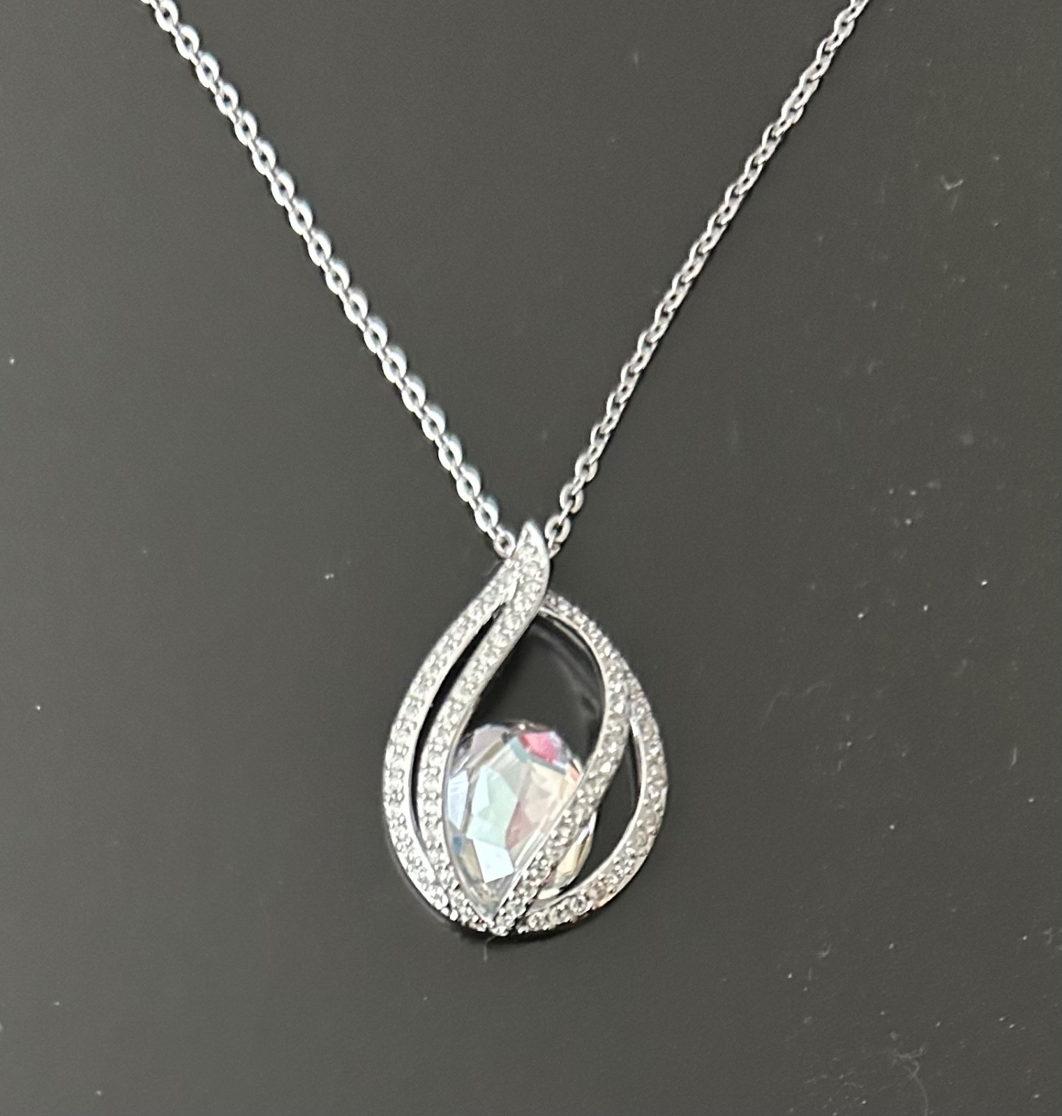 swarovski rhodium-plated pendant crystal moonlight clear pave 14 7/8 in chain