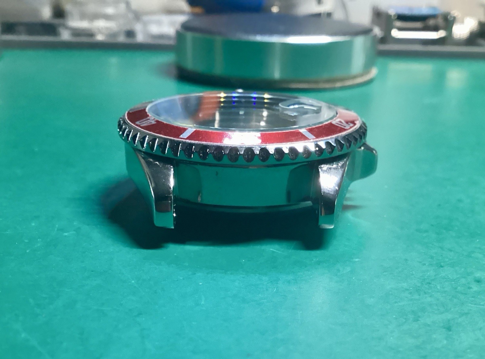 Stainless Steel Silver Watch Case with Bezel Insert, Red/Black Colors