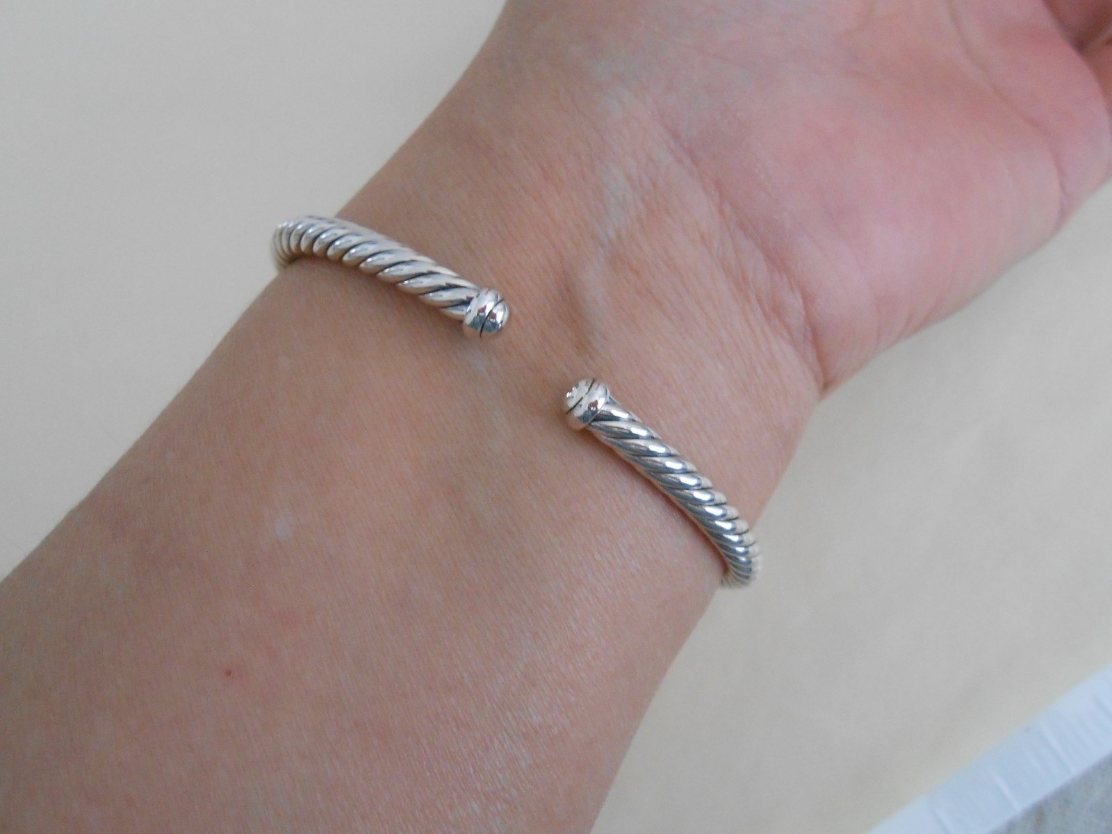 New David Yurman sterling Silver 4mm Cable Flex Bracelet 6.75″