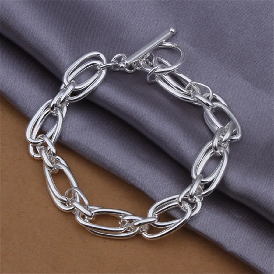 925 Sterling Silver Vintage Stylish Thick Chain Bracelet Elegant Unique Bangle