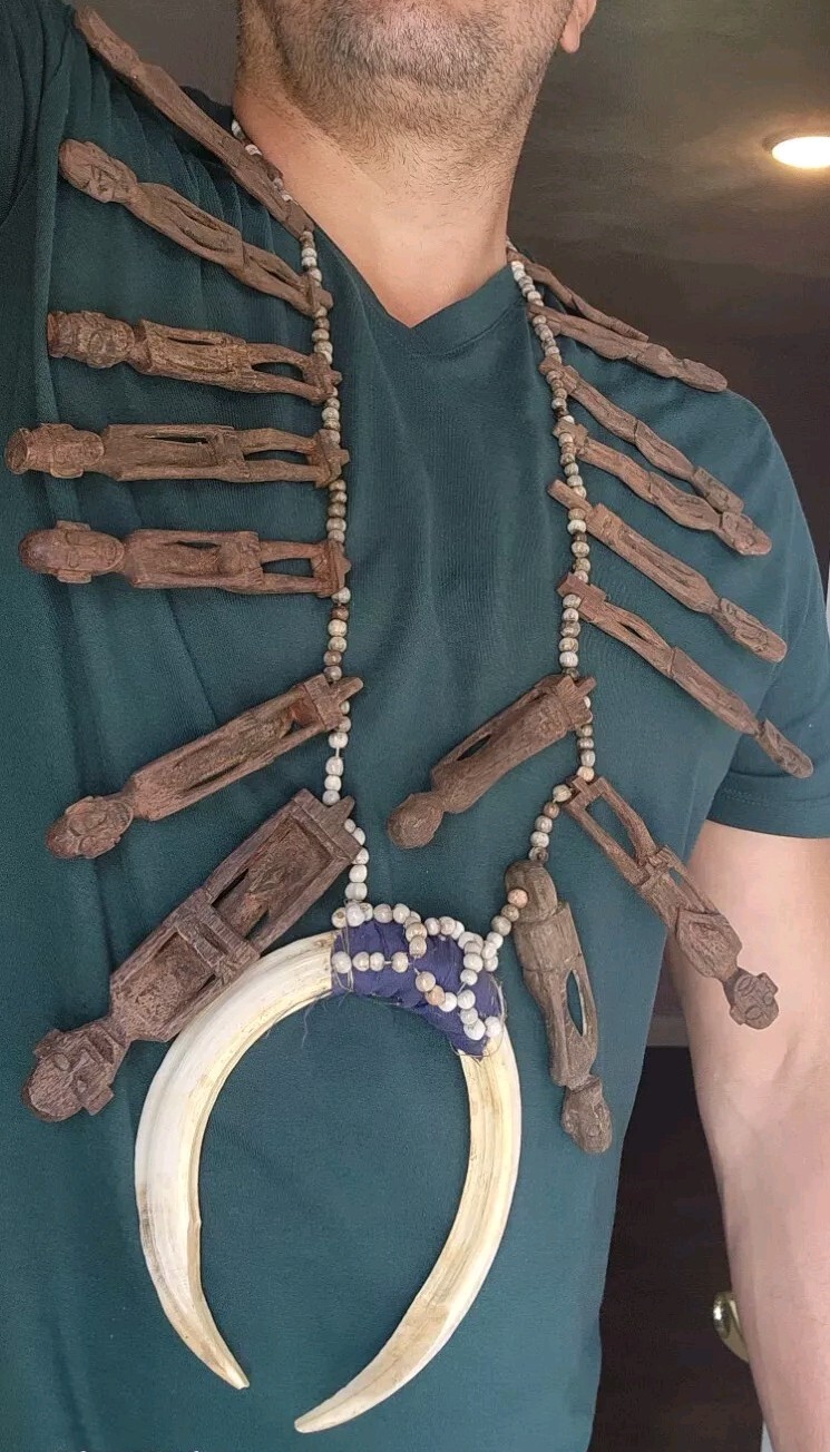 Antique Dayak Beaded necklace Headhunter tribal shaman relic #2