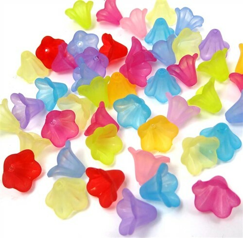 50 Mixed Bell Trumpet Flower Frosted Acrylic Beads Cap 14x10mm