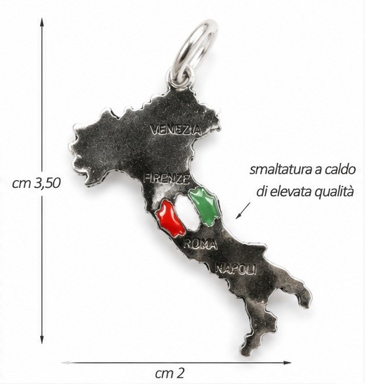 Italy Map Pendant Tricolor Enamel 800 Silver Made in Italy Italian Gift