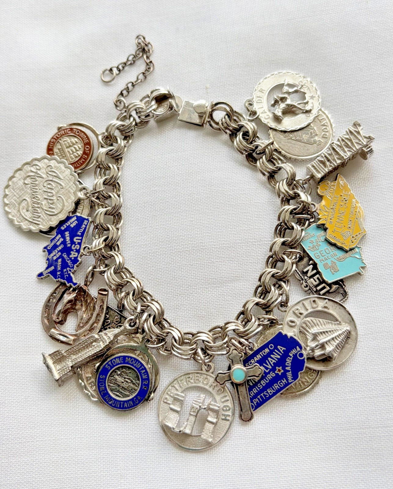 Vintage Sterling Silver Charm Bracelet 20 Charms Elco Bracelet