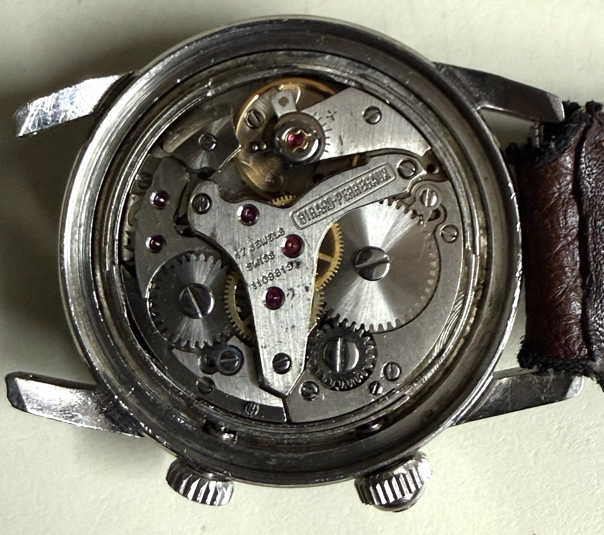 VINTAGE GIRARD PERREGAUX ALARM STAINLESS STEEL MANUAL WIND AS 1475 SWISS WATCH