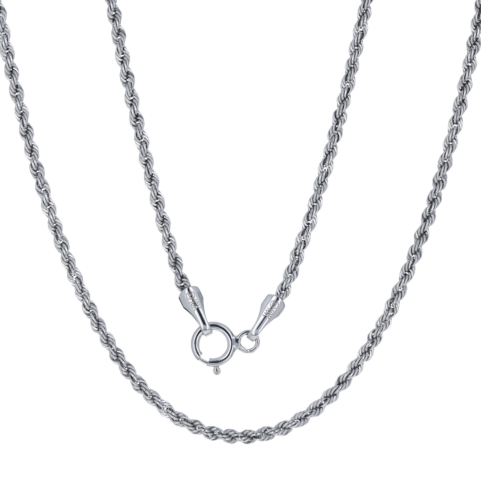 10K White Gold 1.5mm-7mm Diamond Cut Rope Chain Necklace Mens Womens 16″-30″