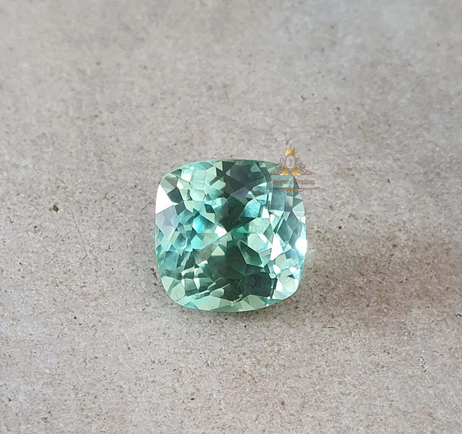 Certified 10.00 Ct Flawless Lagoon Green Tourmaline Cushion Cut Loose Gemstone