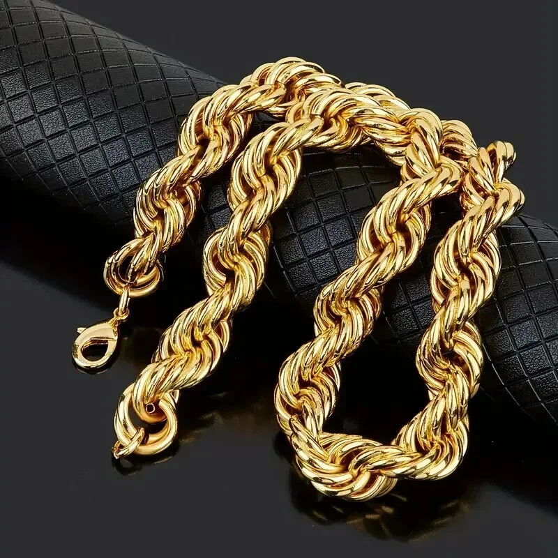 Stainless Steel Hollow Rope Chain Big Chunky Necklace Hip Hop Fashion 30mm 30″