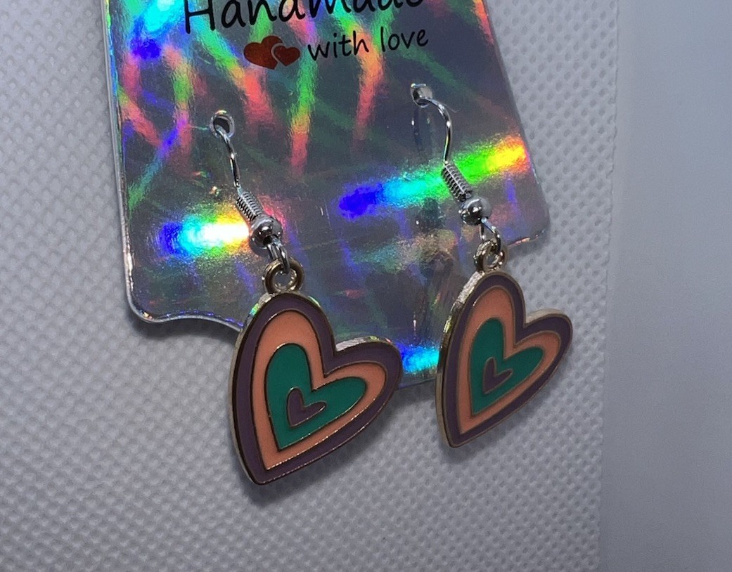 Handcrafted Silver-Tone Dangle Hook Earrings, Enamel Metal No Stone