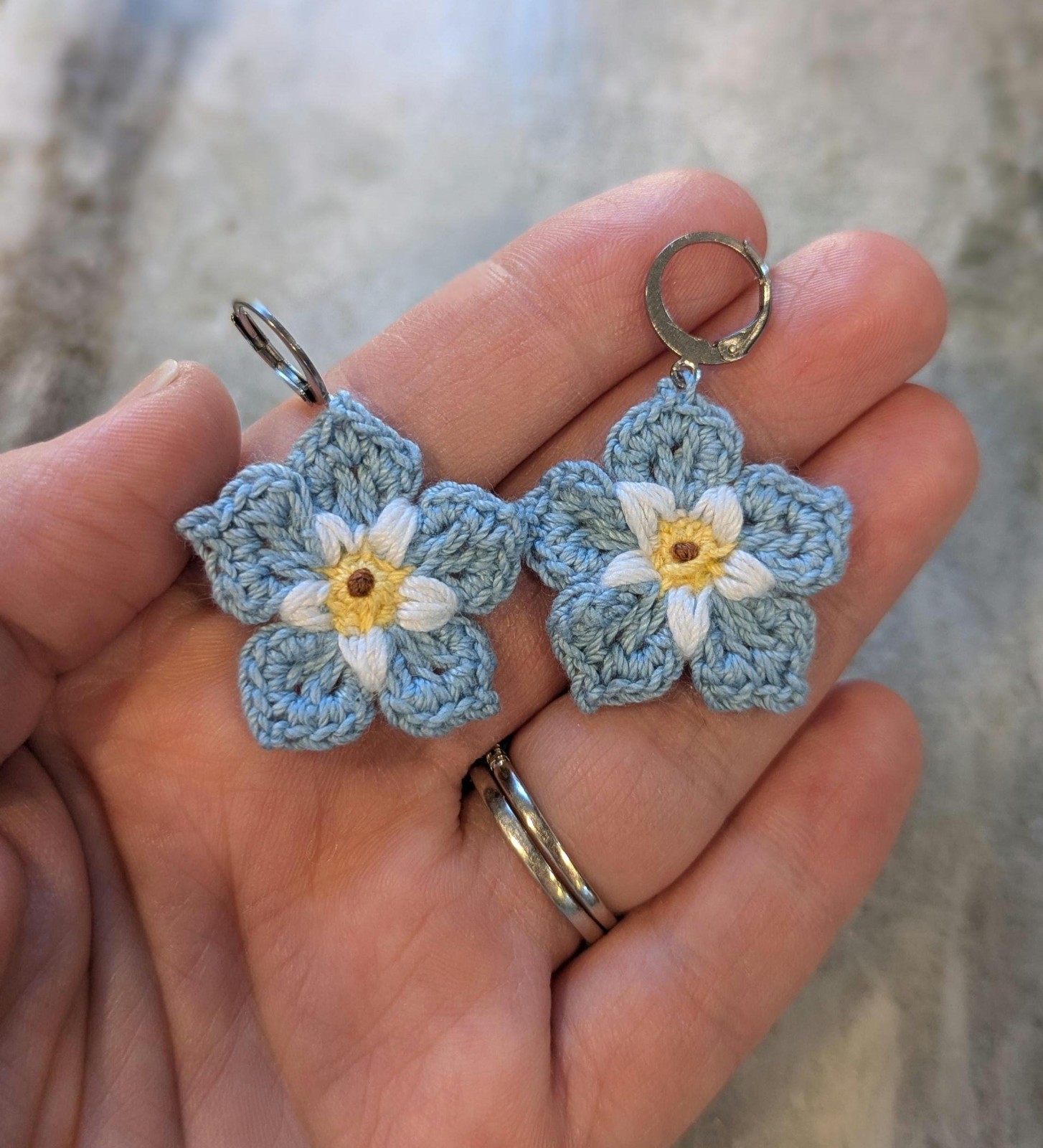 **Forget Me Not Crochet Earrings Romantic Statement Handmade Jewelry**