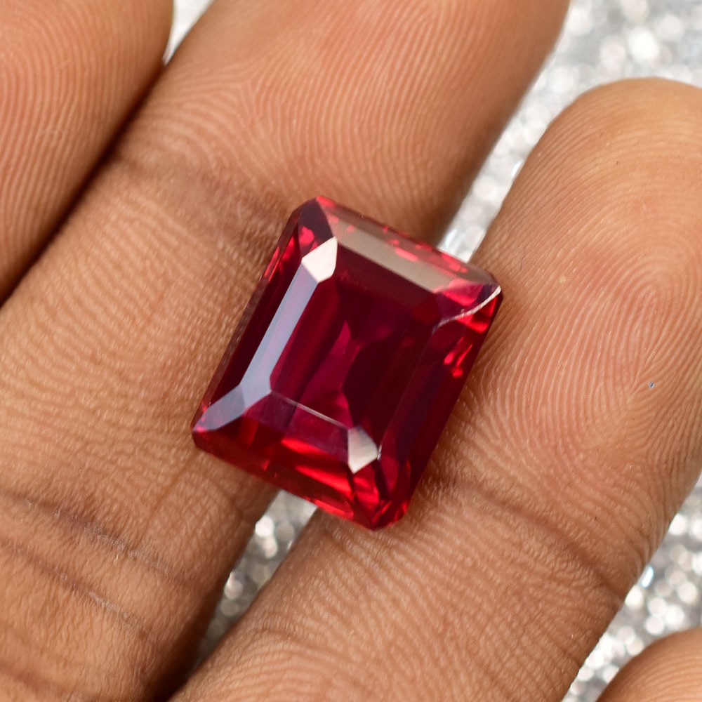 CERTIFIED 14.85 Ct NATURAL Red Ruby Emerald Shape Loose Gemstone For Gifting