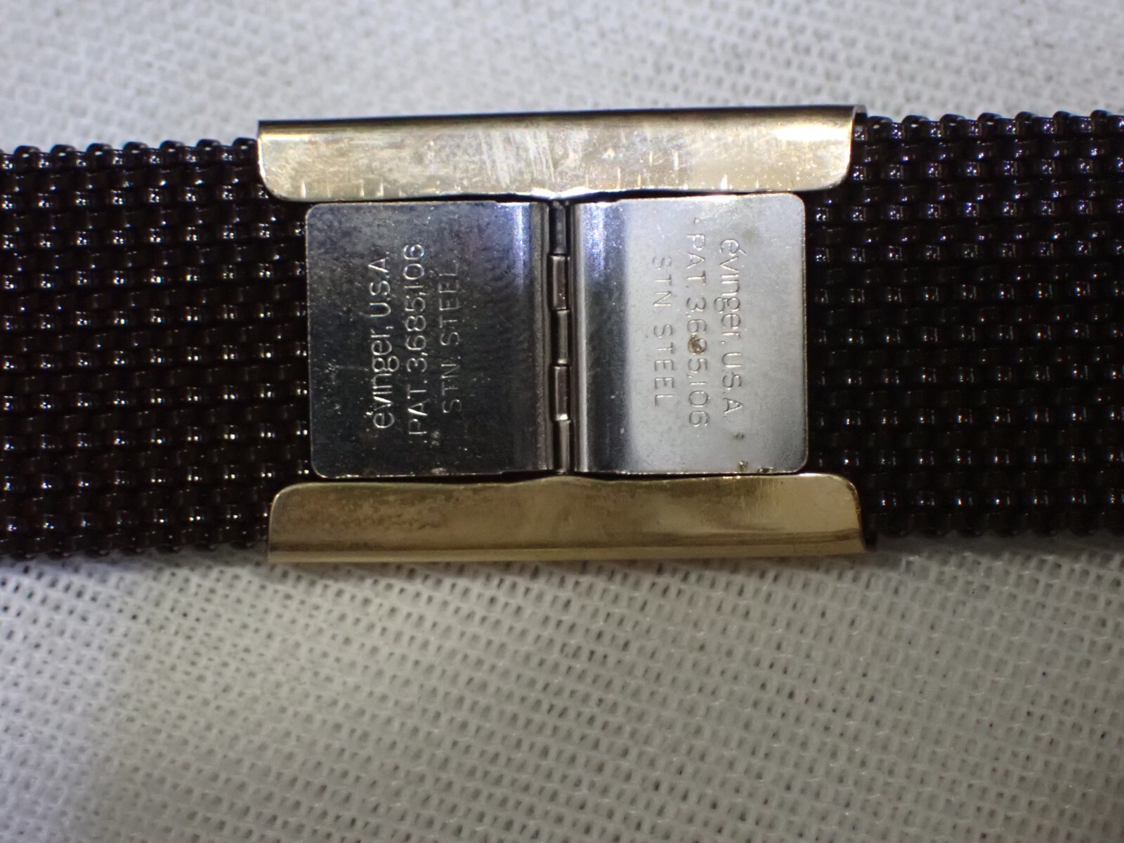 Vintage EVINGER Men’s Watch Band BROWN MESH & YELLOW 22.5 mm ends NOS 6 1/8″